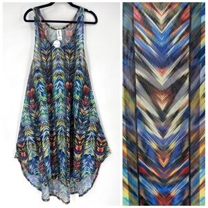 NWT Swimsuits For All Women's Cover Up Maxi Dress Geometric Blue Yellow Sz 22 24